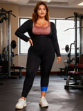 Plus Size Women Sauna Suit Slimming Full Body Compression Workout Jumpsuit Long Sleeve Waist Trainer For Belly Fat Heat Trapping Fabric For Gym Running