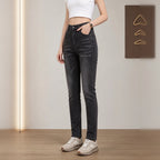 Women High Waist Gradient Black Straight Leg Jeans, Casual Slim Fit Denim Pants With Pockets