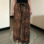 C7768 Cross-border 2026 New Women's Fashion Rhinestone Drawstring Loose Wide-Leg Pants Vintage Animal Print Casual Trousers