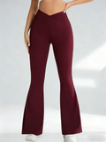 Women Crossover High Waist Flare Yoga Pants, Soft Stretch Bootcut Leggings Tummy Control Workout Gym Bell Bottom Pants