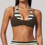 Summer New Style Faux Two-piece Yoga Bra With Contrasting Colors, Beautiful Back, Halter Neck, Multi-style Shoulder Straps, Women's Sports Bra 4549