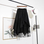New AutumnWinter Irregular Ruffled Hem Vintage Suede And Lace Patchwork Womens Skirt