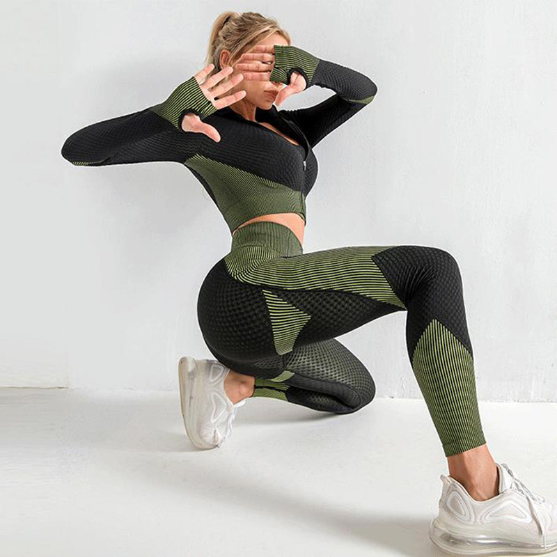 Army Green Seamless Three-Piece Set