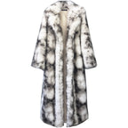 Ash-gray Ink-wash Patterned Faux-fur Coat With A Fluffy Little Fox Look