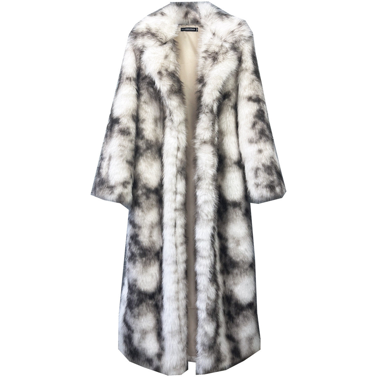 Ash-gray Ink-wash Patterned Faux-fur Coat With A Fluffy Little Fox Look
