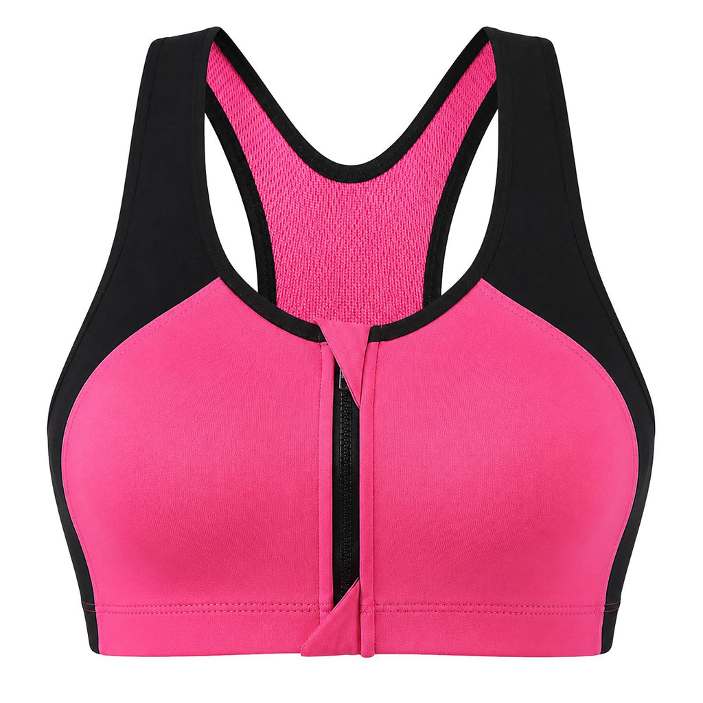 Front Zip Supportive Sports Bra - Anti-Cup Migration Design for Women High Impact Workout Fitness Top