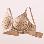 French Country Floral Leopard Print Seamless Soft Cup Underwire Push Up Bra - Firm Support Anti Sagging Lingerie for Women