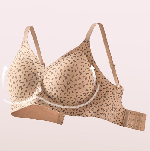 French Country Floral Leopard Print Seamless Soft Cup Underwire Push Up Bra - Firm Support Anti Sagging Lingerie for Women