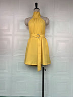 Women's Halter Neck Solid Color Waist-Cinching Short Dress