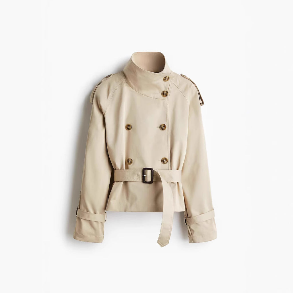 Cropped Long-sleeve Trench Coat For Women