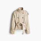 Cropped Long-sleeve Trench Coat For Women