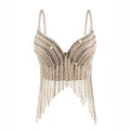 Cross-Border New Pearl Diamond Chain Tassel Suspender Top European And American Summer Sexy Pure Desire Outer Wear Stage Fishbone Bra