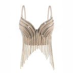 Cross-Border New Pearl Diamond Chain Tassel Suspender Top European And American Summer Sexy Pure Desire Outer Wear Stage Fishbone Bra
