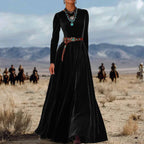 Women's Solid Color Elegant AutumnWinter Long-Sleeve Velvet Dress