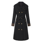 New Women's Trench Coat With Leopard Print Decoration, European And American Style, Long-Sleeve, European Size, Fashion Double-Breasted With Belt 2602