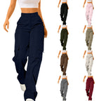 Summer European And American Women's Daily Solid Color Pocket Cargo Pants Long Casual Pants For Women