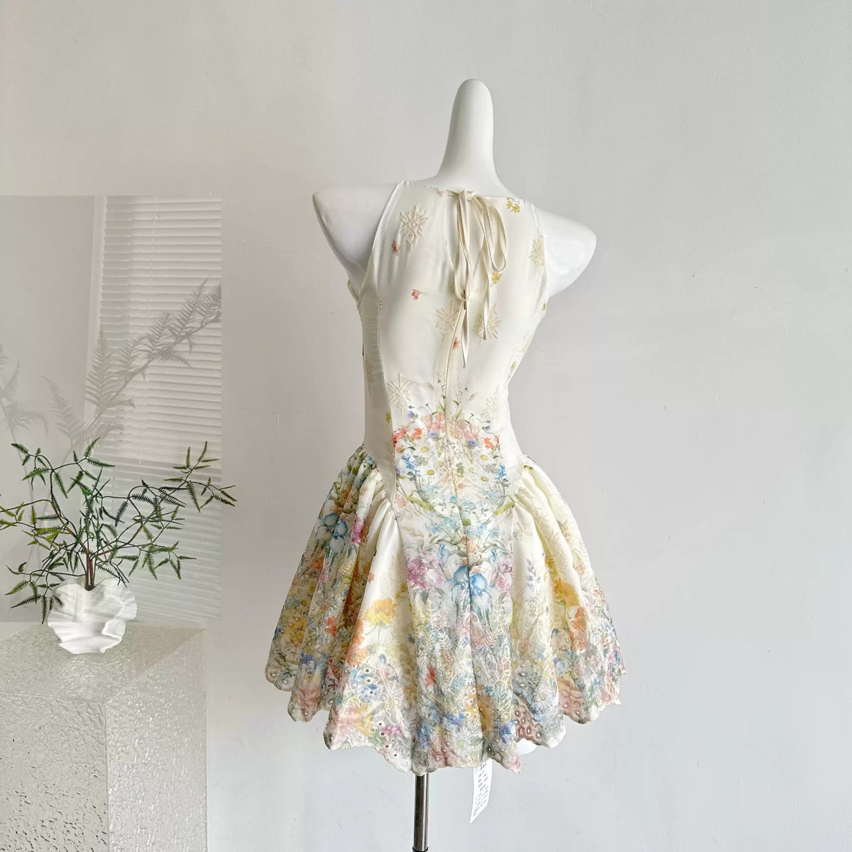 Printed Vacation-style Waist-cinching Halterneck Dress