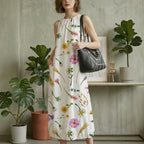 Women's Digital-Print Lantern Long Dress