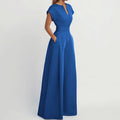 Summer New Style Cross-Border European And American Foreign Trade Women's Clothing Fashionable Commuter V-Neck Waist-Cinching Solid Color Wide-Leg Jumpsuit