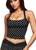 Cross-border Halter Neck Polka Dot Tank Top, Long Pants, Bell-bottom Pants, Beautiful Back Bra, Fitness Wear, Sportswear, Yoga Outfit Set