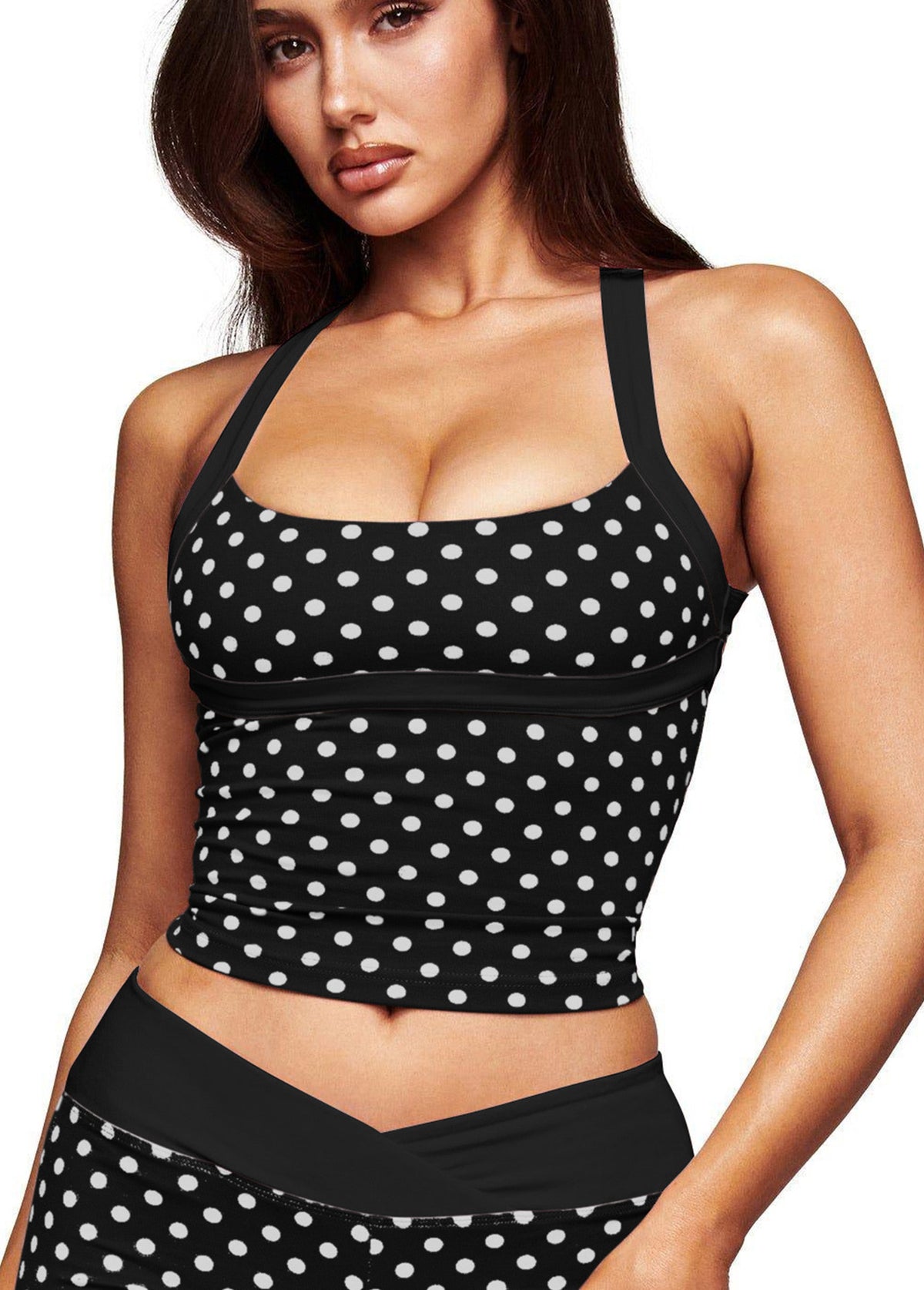 Cross-border Halter Neck Polka Dot Tank Top, Long Pants, Bell-bottom Pants, Beautiful Back Bra, Fitness Wear, Sportswear, Yoga Outfit Set