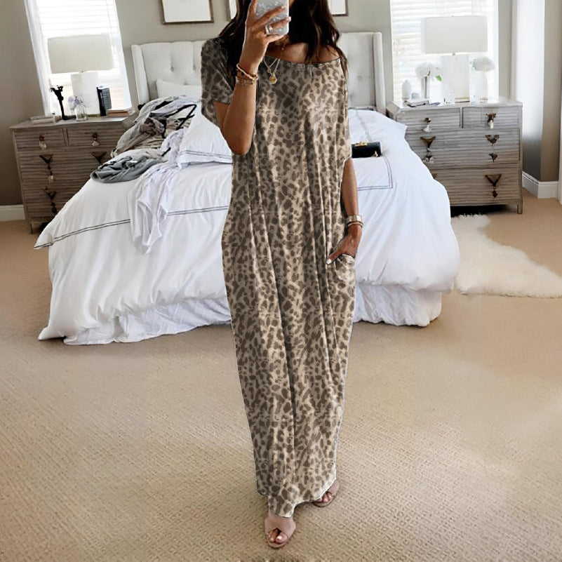 Trendy New Summer Women's Solid Color Short Sleeve Long Casual Dress