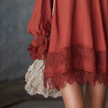 Womens Lace-Trimmed Long-Sleeve Mini Dress