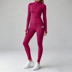 2026 Fall New Stand Collar Zipper Yoga Outfit For Women, Long Sleeve Two-Piece Set With Pockets And Peach Hip-Enhancing Fitness Pants