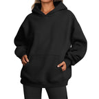 Women's Solid-color Long-sleeved Loose-fitting Hooded Sweatshirt With Pocket
