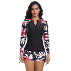 AliExpress Swimsuit Women's Plus Size Long Sleeve Zipper Surf Suit Split Swimsuit Amazon Cross Border Bikini Swimsuit
