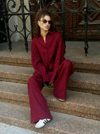 Cross-border Cotton Shirt Trousers Suit Europe And The United States 2025 Spring And Summer New Loose Long Sleeve Shirt Casual Suit Women