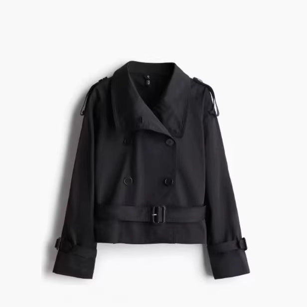 Cropped Long-sleeve Trench Coat For Women