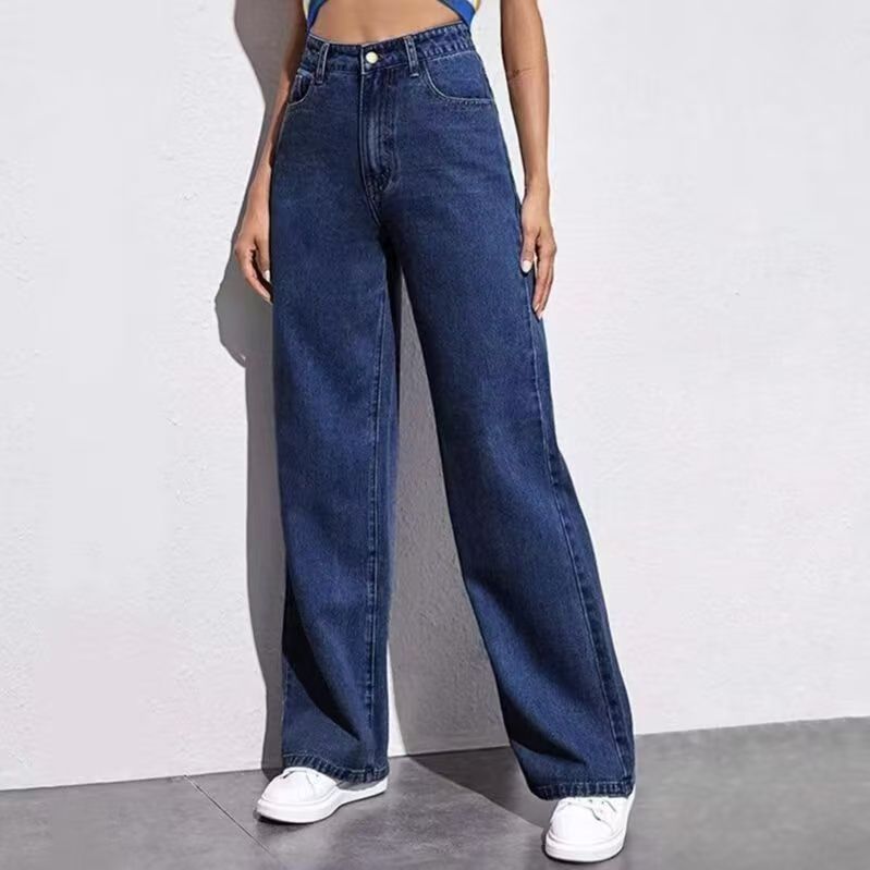 Draped Floor-length Black Straight-leg Jeans