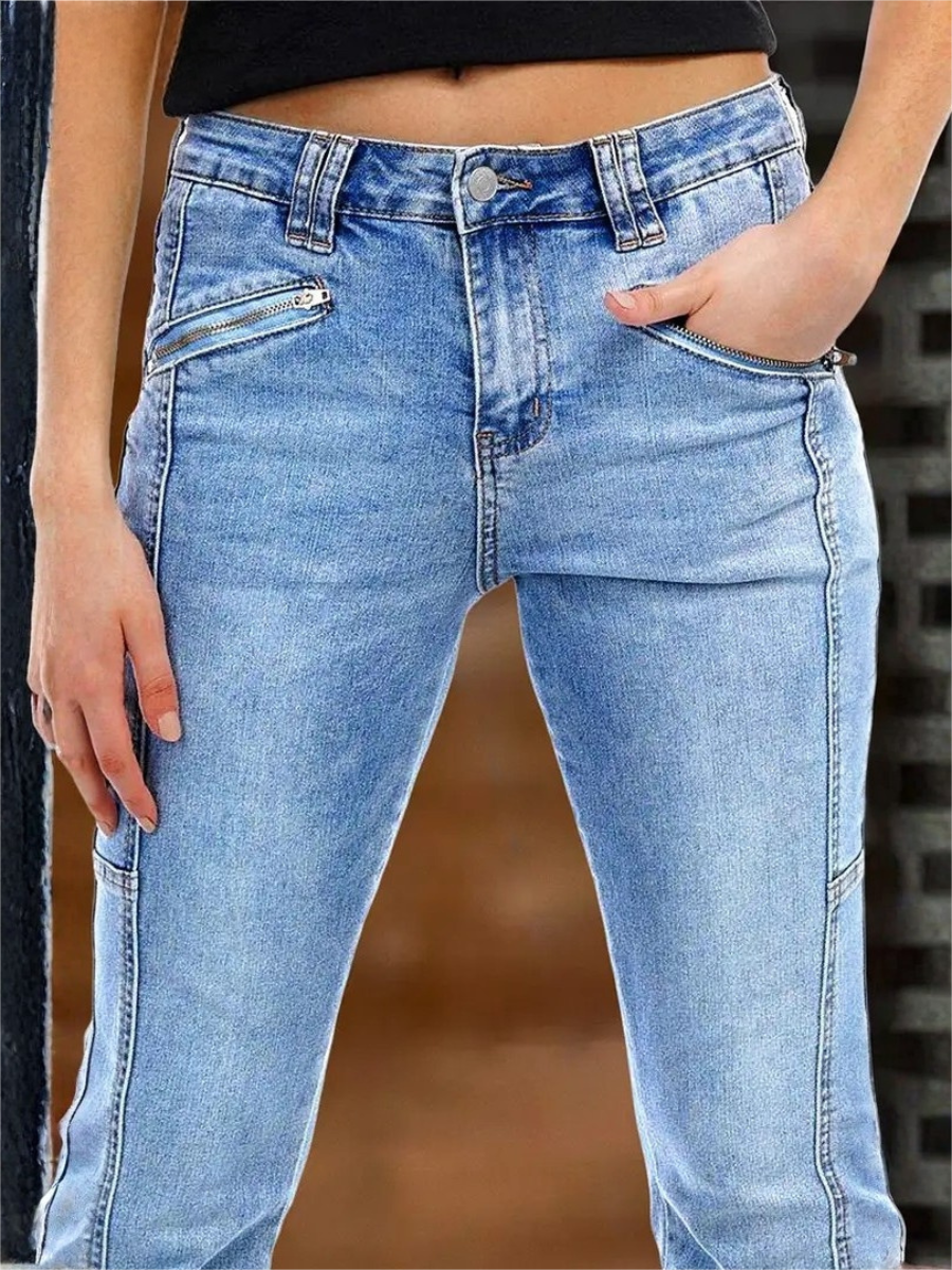 Women Bootcut Jeans High Waist Stretch Denim Pants Light Blue Slim Fit Vintage Jeans Wholesale Ready Stock
