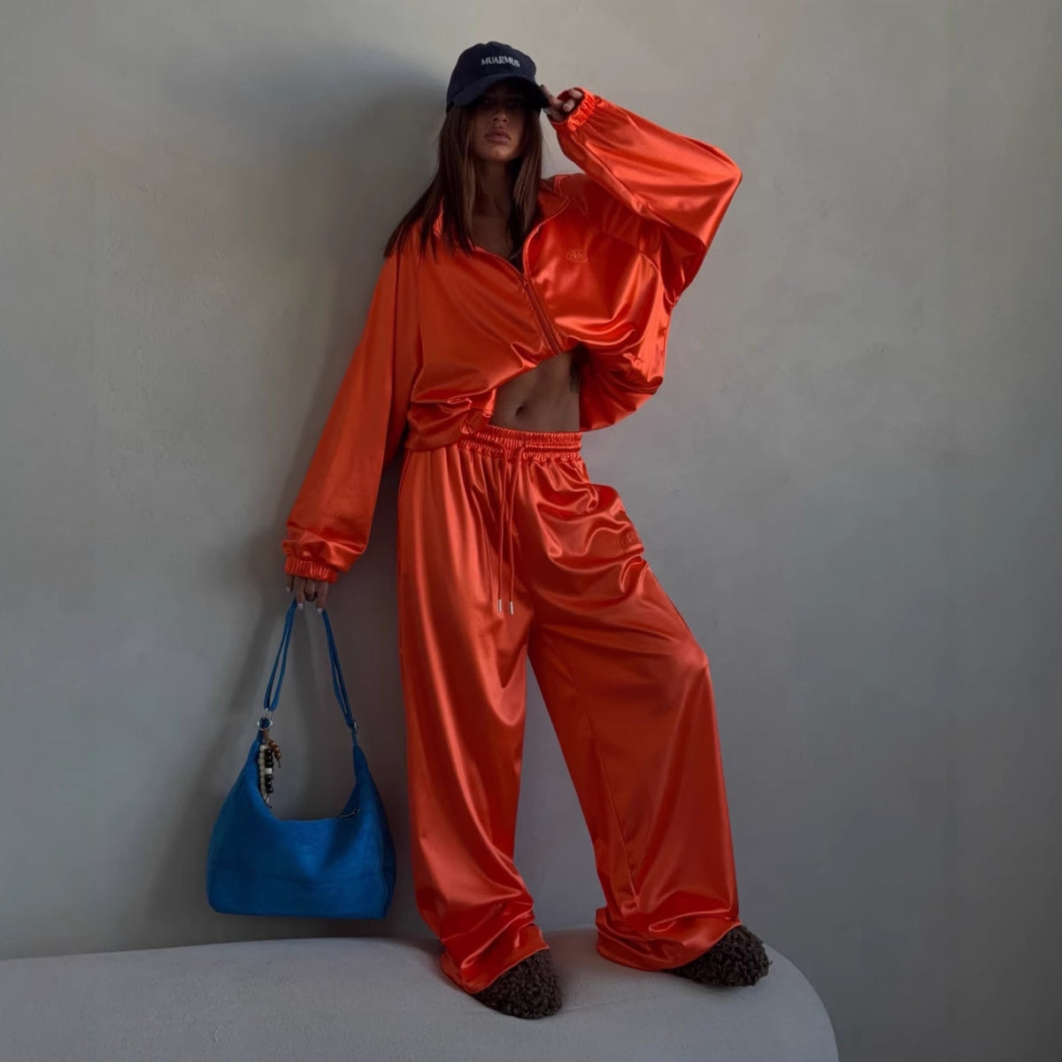 2026 Europe And The United States Cross-border Women's Clothing Spring And Summer New Fashion Trend Loose Sweater Coat Wide Leg Trousers Sports Suit