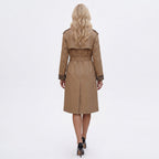 New Women's Trench Coat With Leopard Print Decoration, European And American Style, Long-Sleeve, European Size, Fashion Double-Breasted With Belt 2602