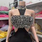 Sleeveless Halter Rhinestone Backless Bodycon Midi Dress