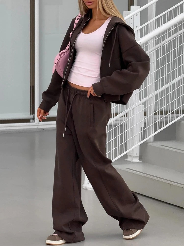 Women's Zipper Sports Suit And Pants Gary Casual Two-Piece Women's Casual Hooded Sports Suit