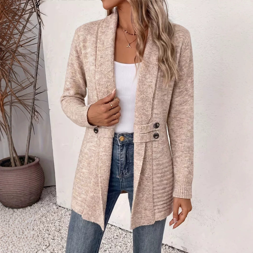 Casual Double-breasted Decorative Belt Cardigan Lazy Style Versatile Mid-length Sweater