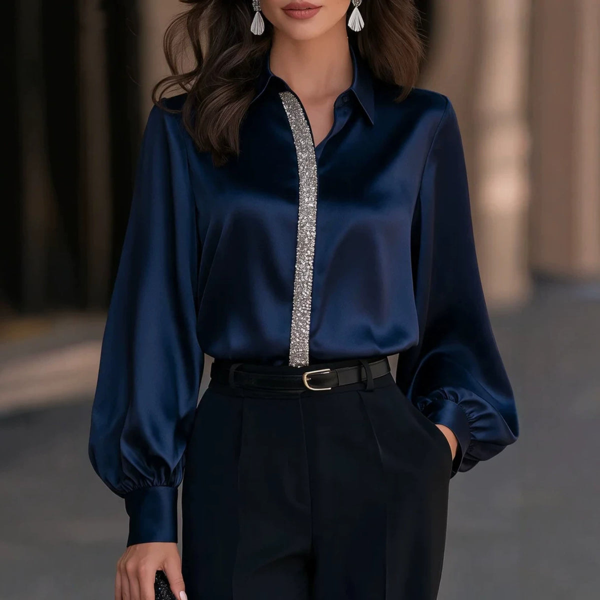 Womens Lantern-Sleeve Long-Sleeve Shirt Top