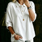 Womens Solid-Color Button-Down Loose Casual Shirt