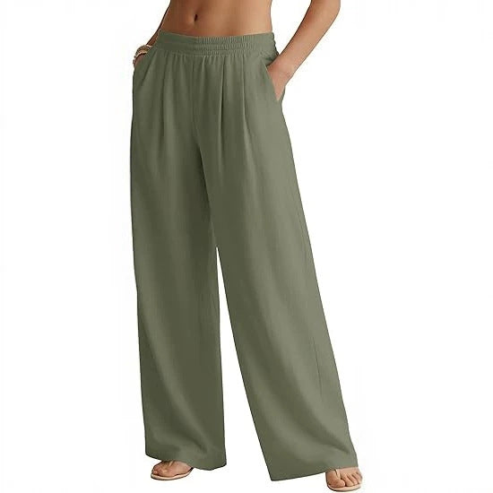 Womens Casual Solid-color Wide-leg Pants
