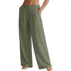 Womens Casual Solid-color Wide-leg Pants