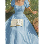 Womens Solid-color Puff-sleeve Waist-cinching Slimming Dress With Tie Detail