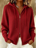 Womens Knitted Cardigan With Zipper And Hood