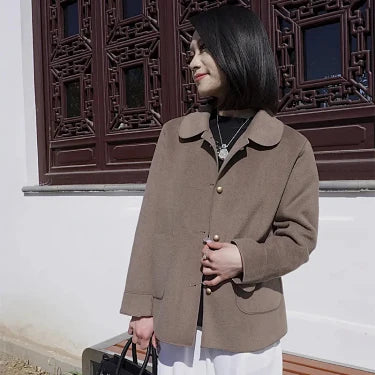 Double-sided Plush Solid-colored Coat With Button Fastening And Loose Fit