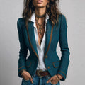 Vintage Contrasting-Color Trim Waist-Cinching Slim-Fit Coat For Women
