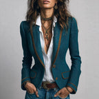 Vintage Contrasting-Color Trim Waist-Cinching Slim-Fit Coat For Women