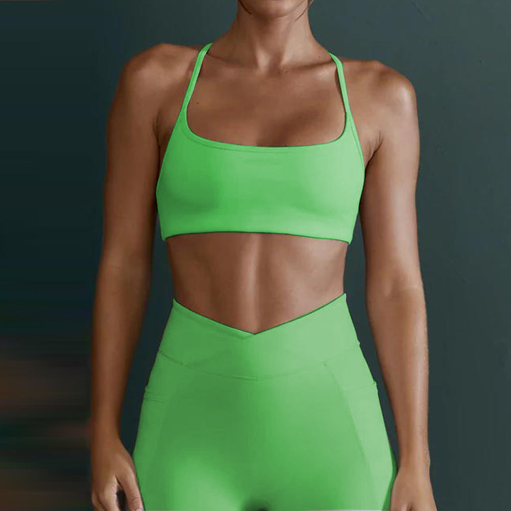 European And American Cross-border Lulu Naked Yoga Bra Women's Sports Underwear Shockproof Gathering Beauty Back Fitness Bra Top