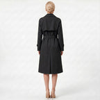 Casual Waist Cinching Trench Coat For Fall Winter, Elegant Long Women Outerwear With Double Breasted Design, Model